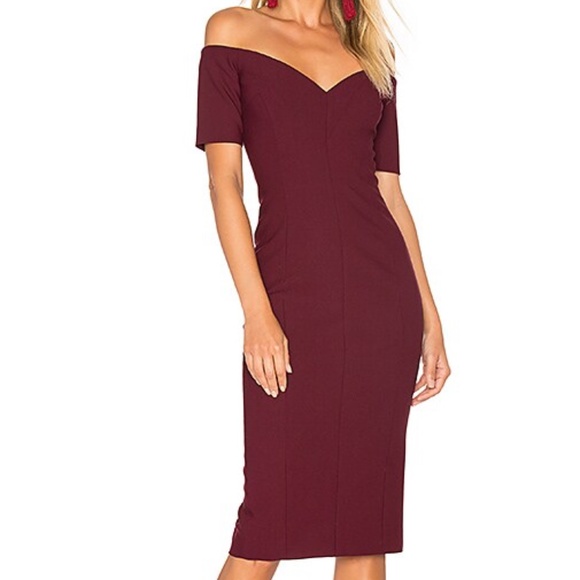 cinq a sept Dresses & Skirts - Cinq a Sept Birch Off The Shoulder Sheath Mulberry Red Dress Portrait Neckline 6